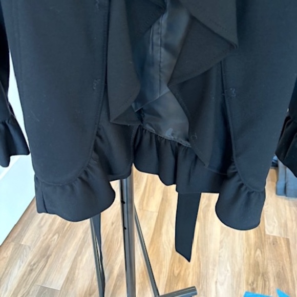 INC Black Ruffle Coat with Wrap Belt - Small (EUC) - Picture 4 of 5
